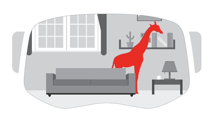 Illustration of Mixed Reality showing giraffe in a room